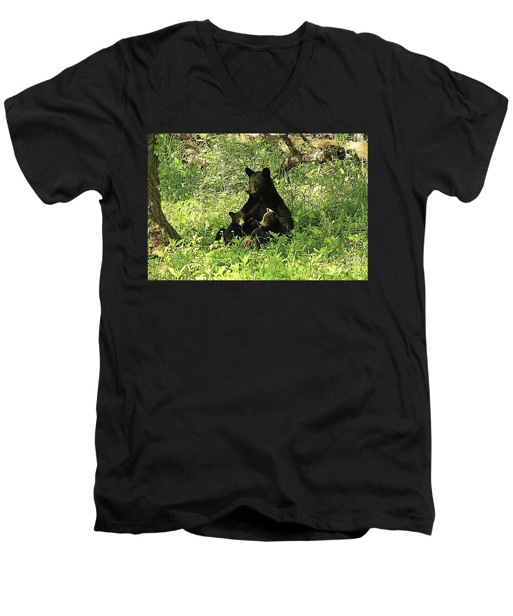 Bear Men's V-Neck T-Shirt featuring the photograph Mother's love by Geraldine DeBoer