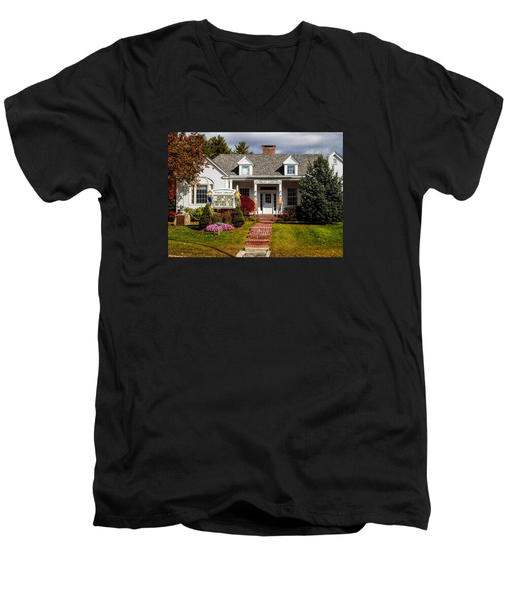 Moultonborough Men's V-Neck T-Shirt featuring the photograph Moultonborough Public Library by Nancy De Flon