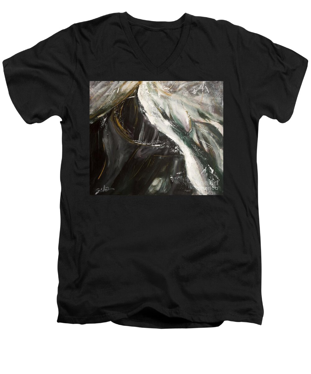 Abstract Landscape Men's V-Neck T-Shirt featuring the painting Mountain Wind by Lidija Ivanek - SiLa