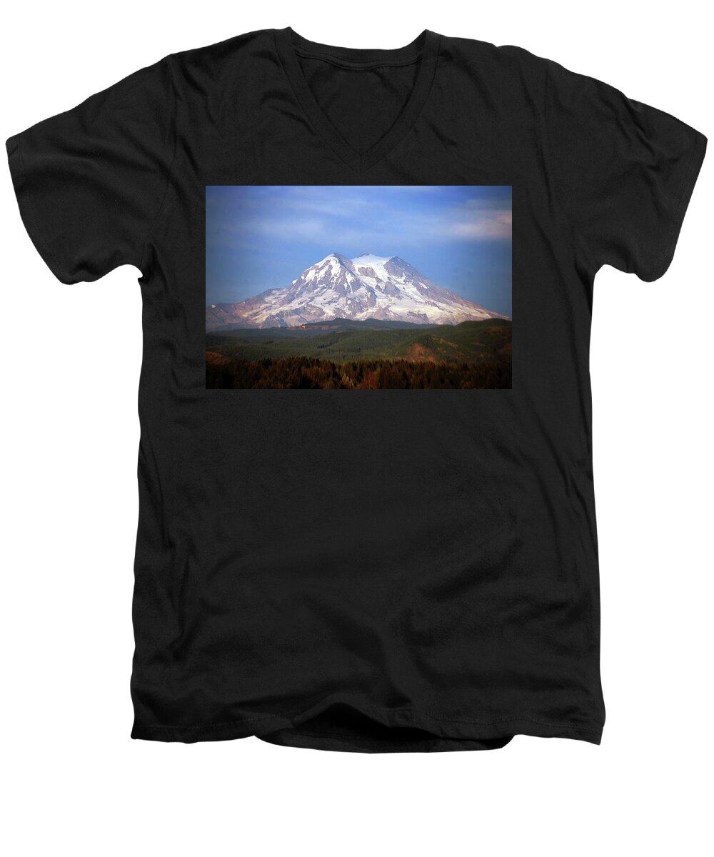 Mt. Rainier Men's V-Neck T-Shirt featuring the photograph Mt. Rainier by Sumoflam Photography
