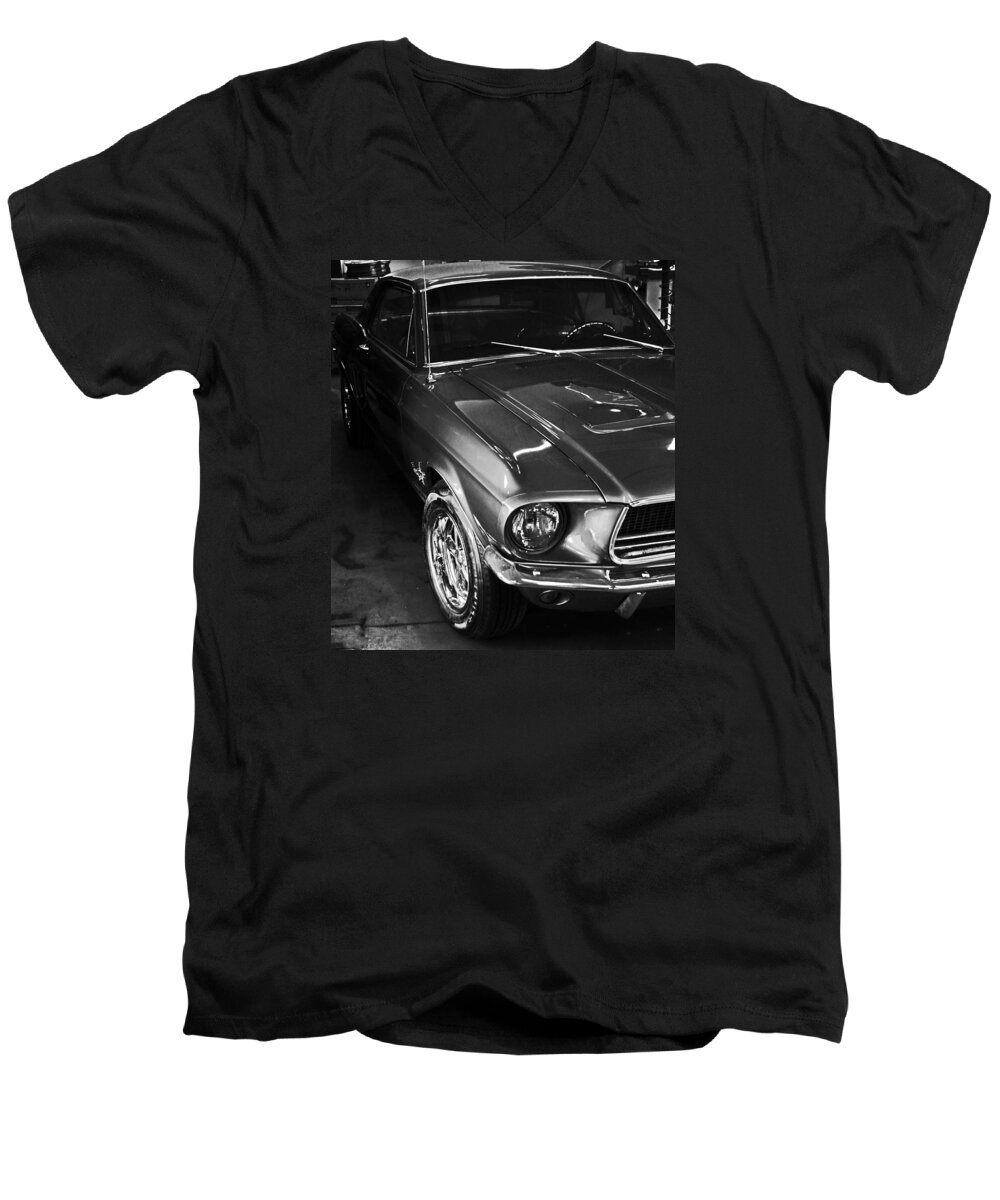 Car Men's V-Neck T-Shirt featuring the photograph Mustang in Black and white by John Stuart Webbstock