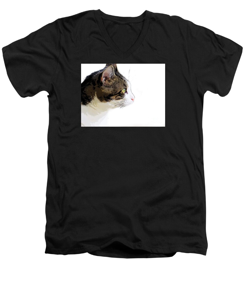 Cat Cats Craig Walters Photo Photograph Black White And The An A Animal Animals Feline Felines Male Kingdom Art Artist Men's V-Neck T-Shirt featuring the digital art My Cat by Craig Walters