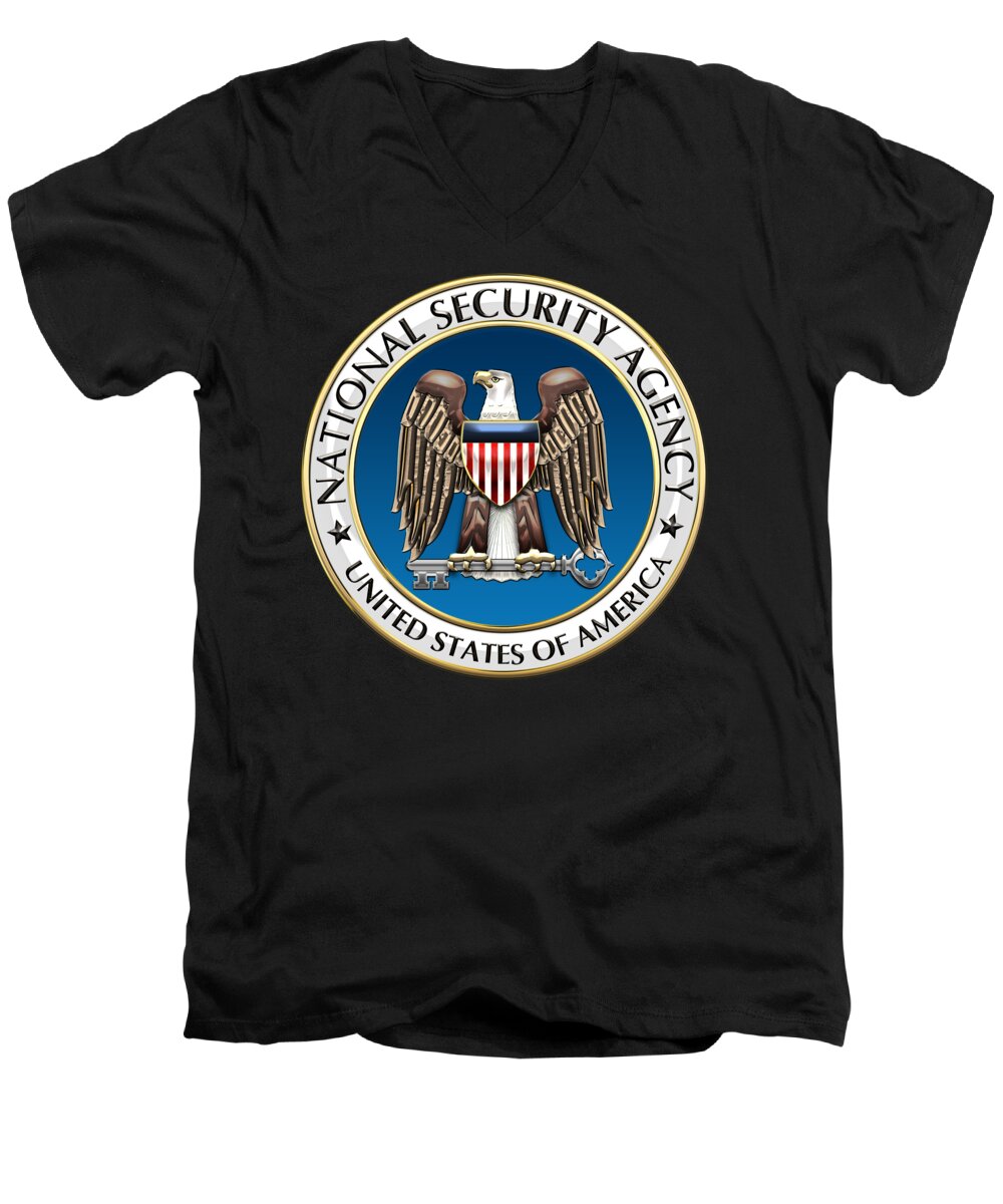 'military Insignia & Heraldry 3d' Collection By Serge Averbukh Men's V-Neck T-Shirt featuring the digital art National Security Agency - N S A Emblem on Black Velvet by Serge Averbukh