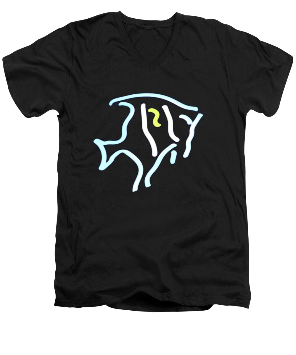 Fish Men's V-Neck T-Shirt featuring the digital art Neon Fish by David Dehner