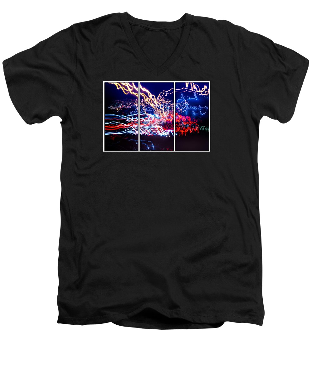 John D Williams Men's V-Neck T-Shirt featuring the photograph Neon UFA Triptych Number 1 by John Williams