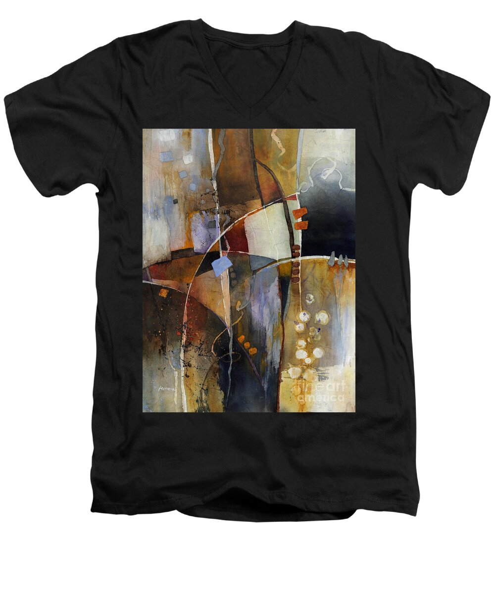 Abstract Men's V-Neck T-Shirt featuring the painting Neutral Elements by Hailey E Herrera