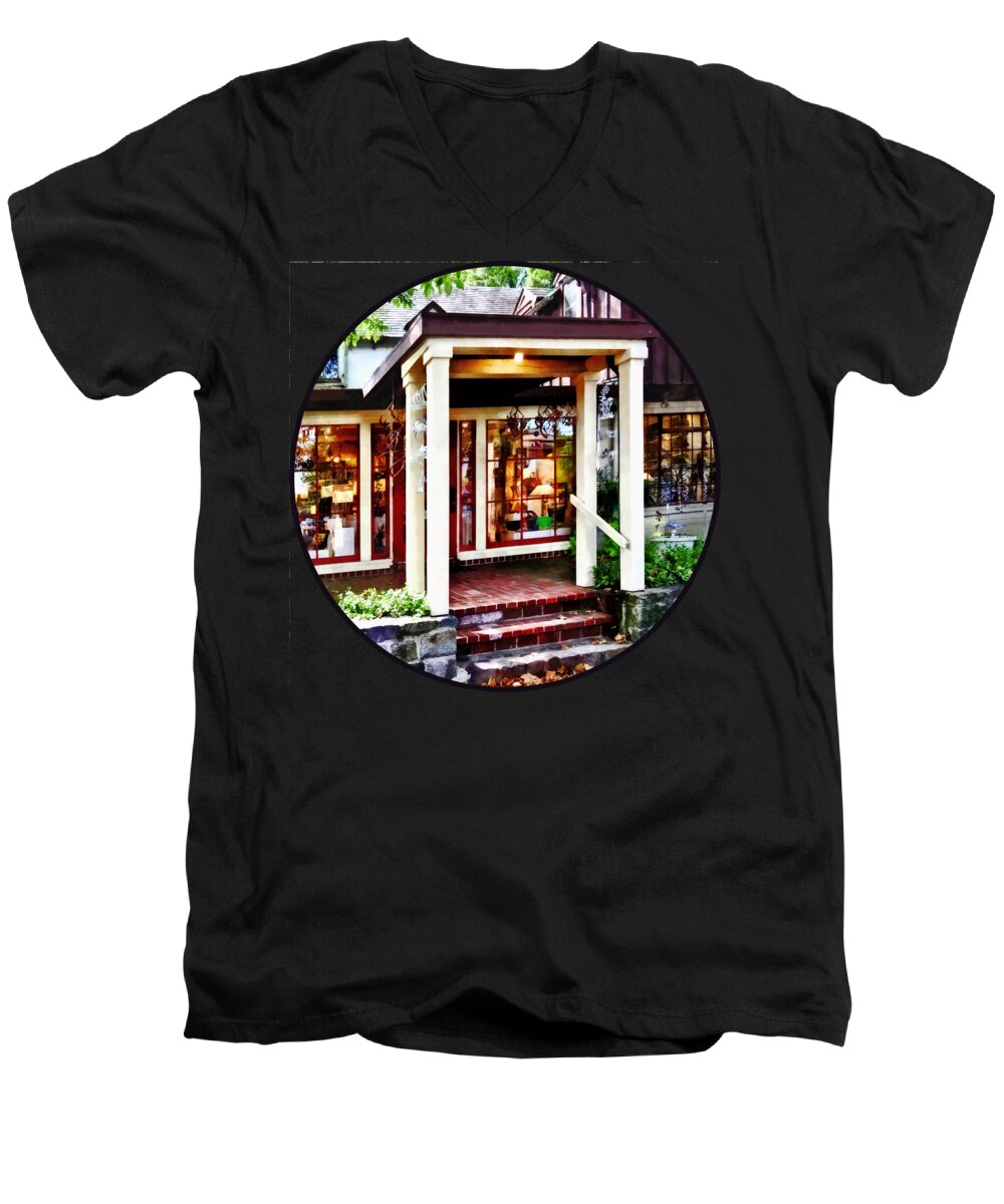 New Hope Men's V-Neck T-Shirt featuring the photograph New Hope PA - Craft Shop by Susan Savad