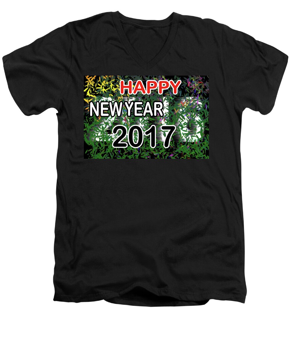 Happy Men's V-Neck T-Shirt featuring the digital art New Year by Dani Awaludin