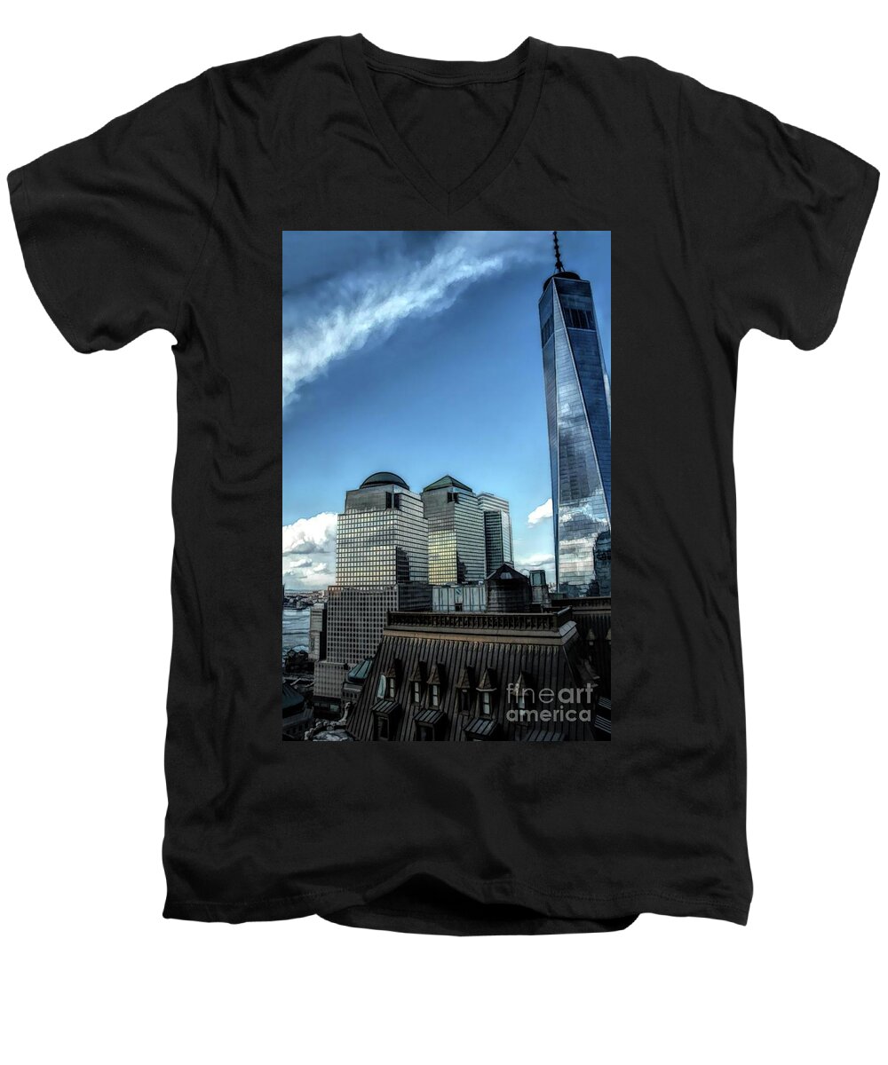 New York Men's V-Neck T-Shirt featuring the photograph New York Financial District by Dyle Warren