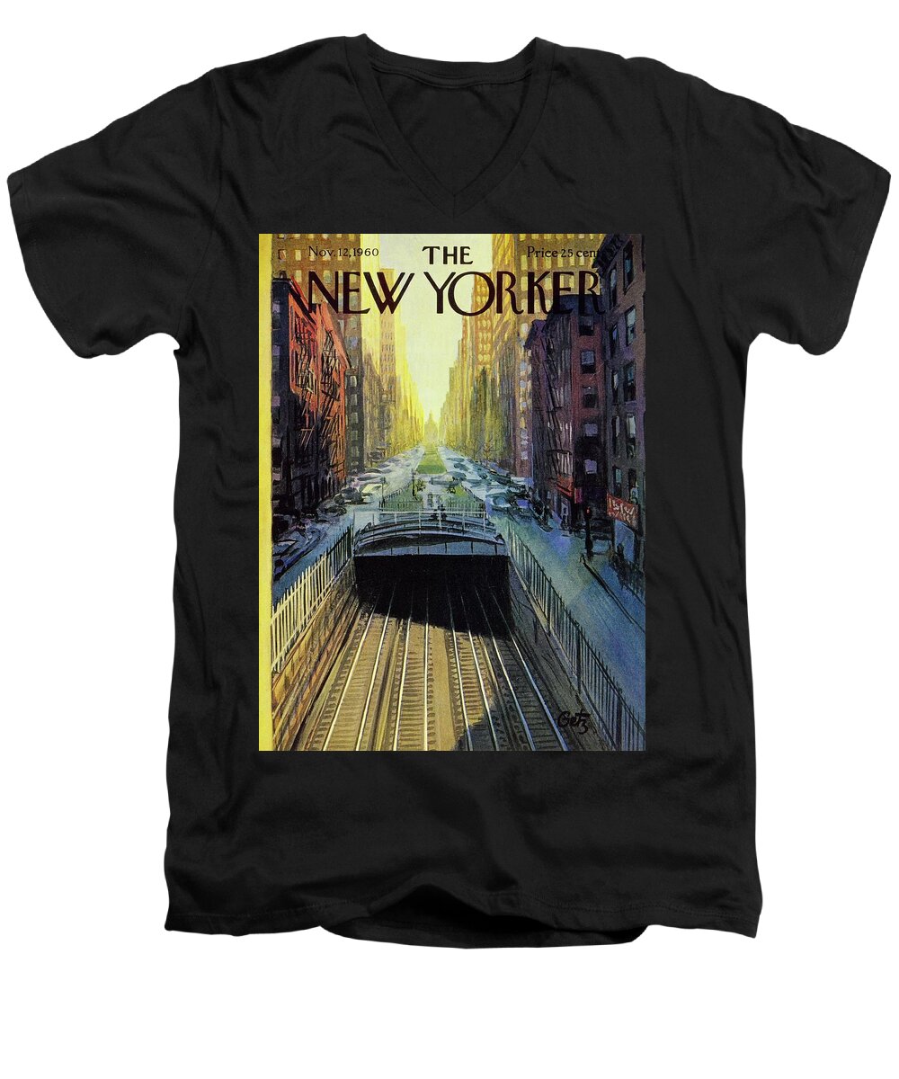 Illustration Men's V-Neck T-Shirt featuring the painting New Yorker November 12 1960 by Arthur Getz