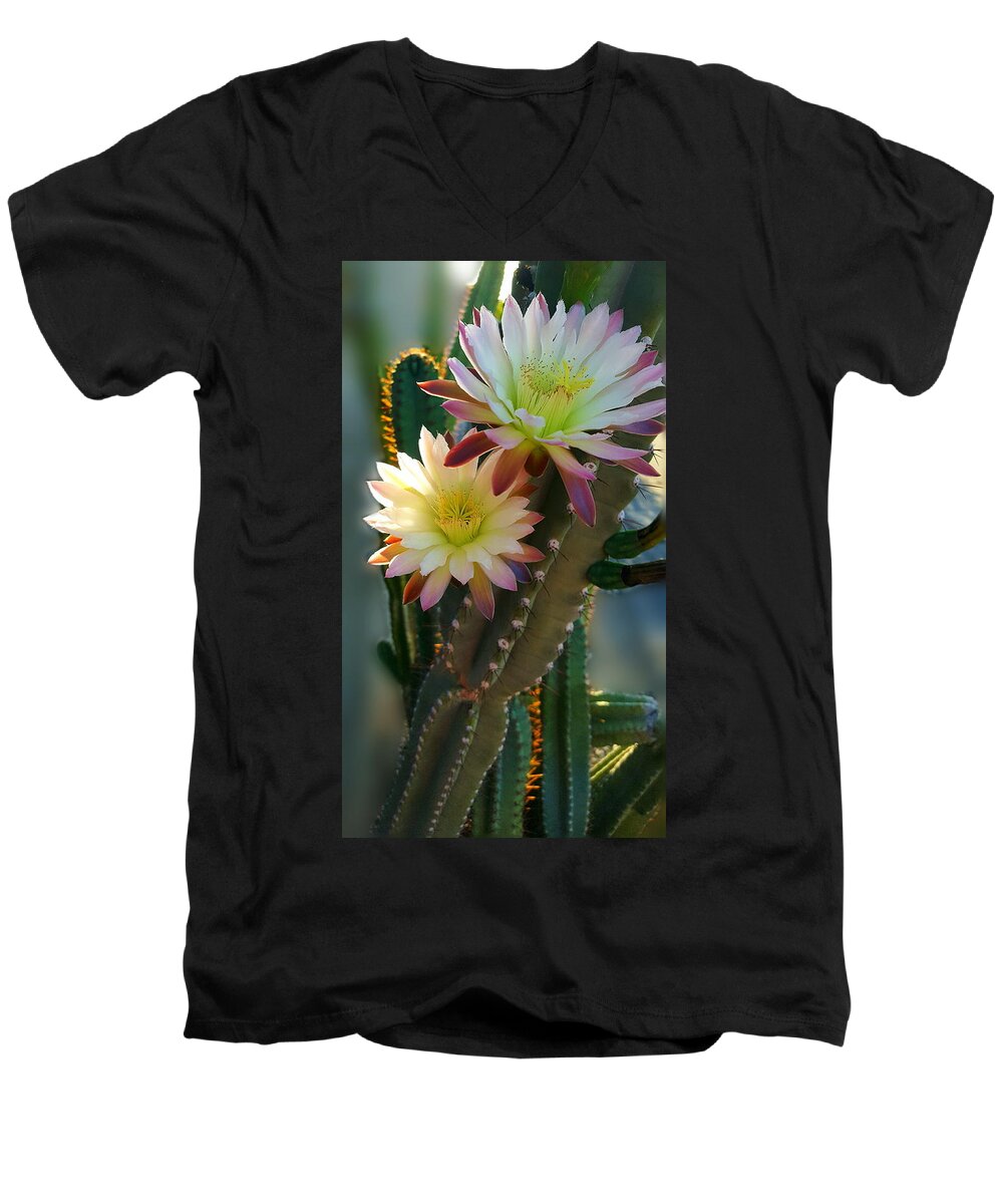 Night-blooming Cactus Men's V-Neck T-Shirt featuring the photograph Night-Blooming Cereus 4 by Marilyn Smith