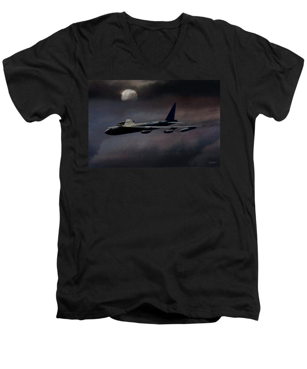 Aviation Men's V-Neck T-Shirt featuring the digital art Night Moves B-52 by Peter Chilelli