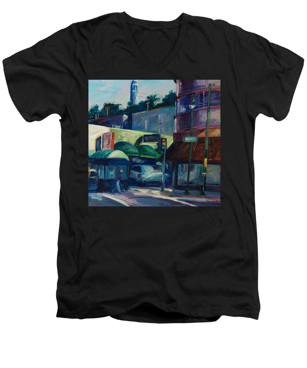 Cityscape Men's V-Neck T-Shirt featuring the painting North Beach by Rick Nederlof