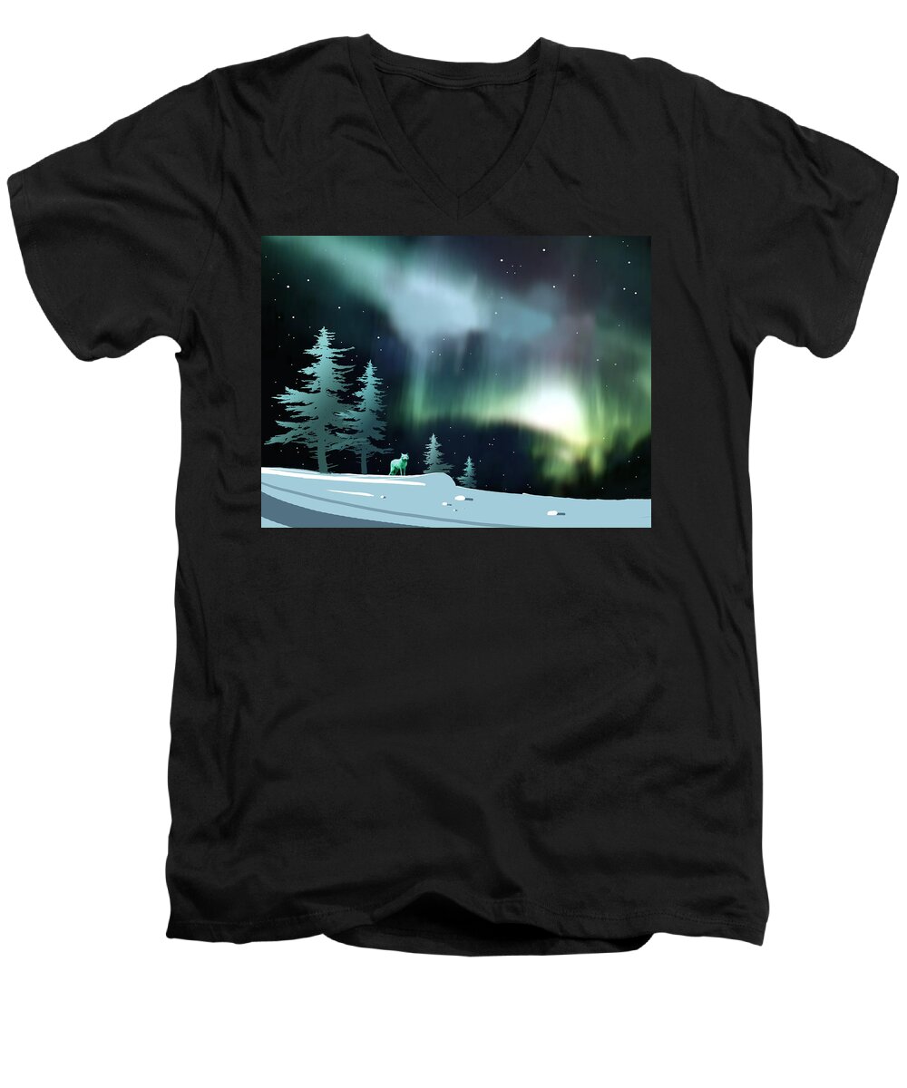 Animal Men's V-Neck T-Shirt featuring the painting Northern Lights by Paul Sachtleben