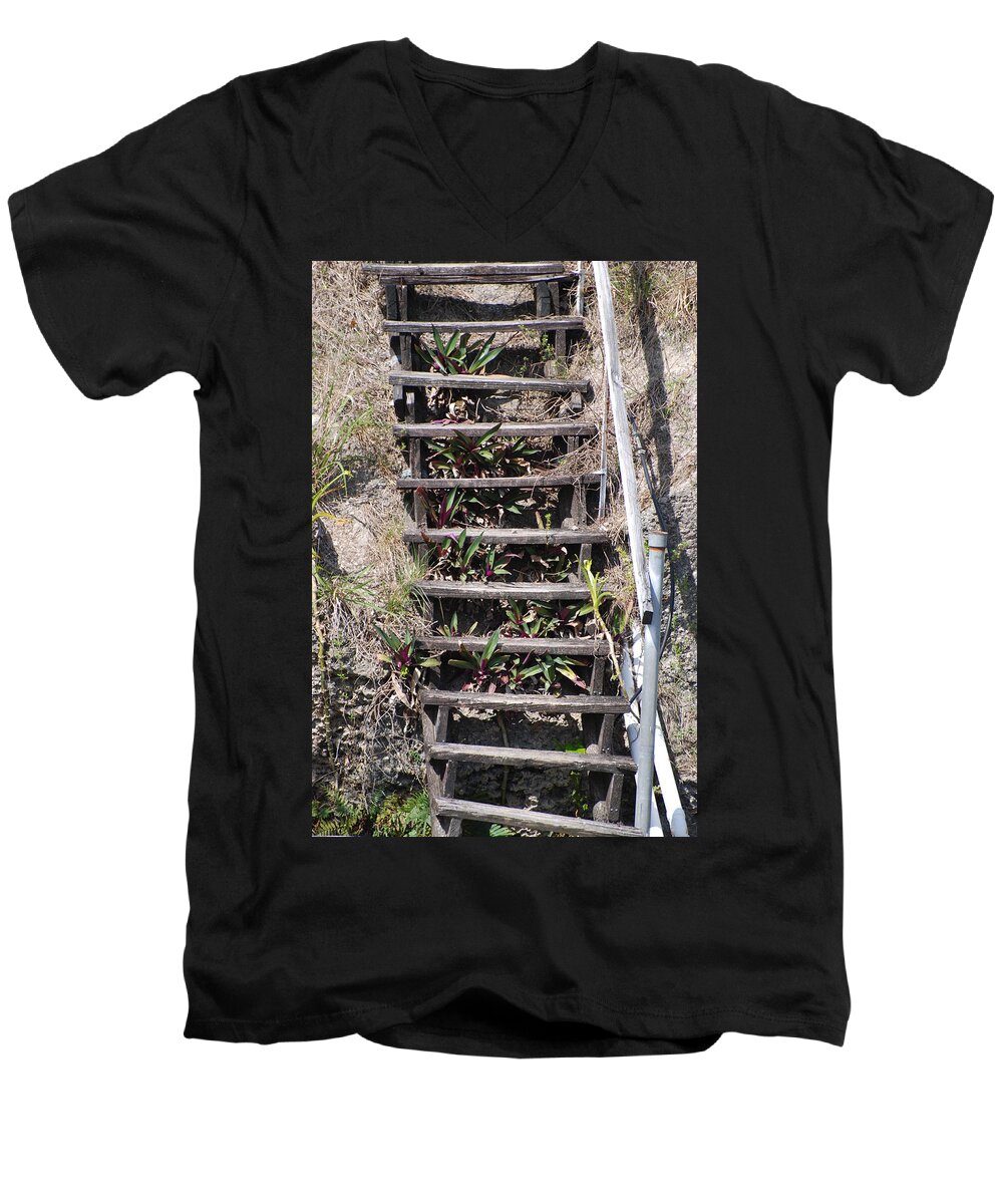 Stairs Men's V-Neck T-Shirt featuring the photograph Nowhere Stairs by Rob Hans