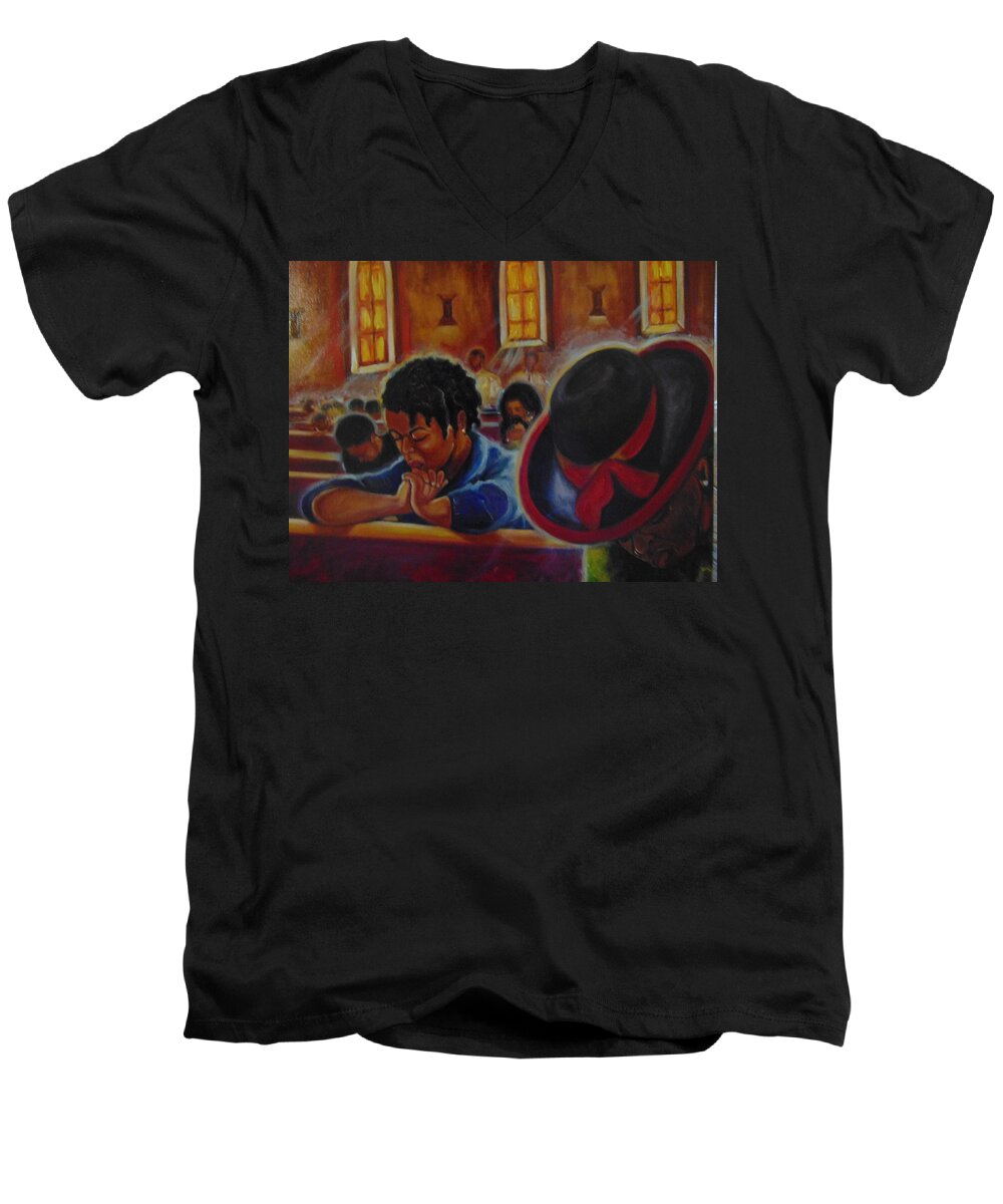 Emery Franklin Art Men's V-Neck T-Shirt featuring the painting O My God by Emery Franklin