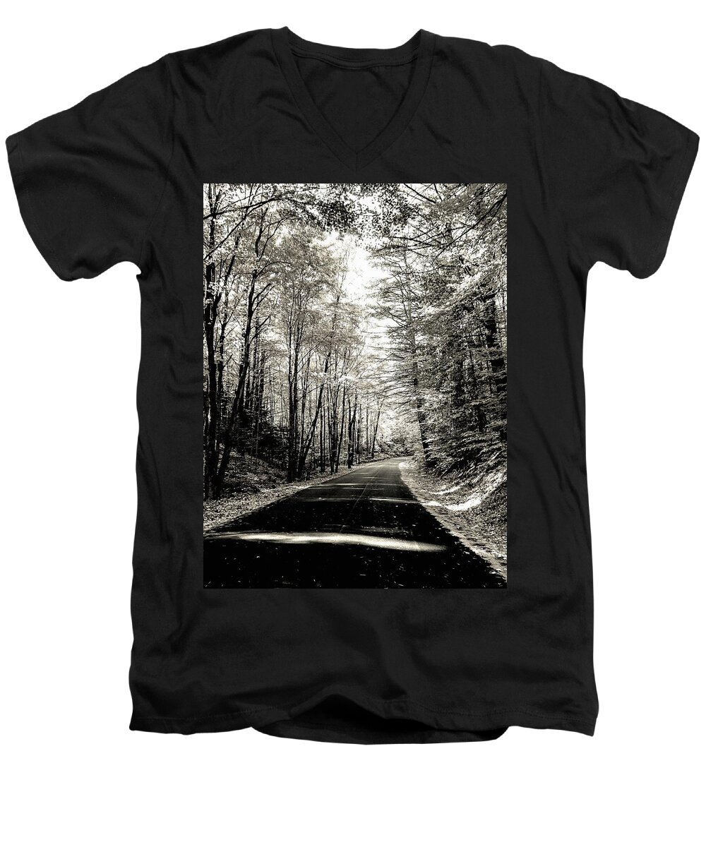  Men's V-Neck T-Shirt featuring the photograph October Grayscale by Kendall McKernon