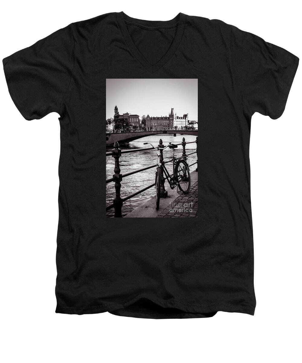 Bicycle Men's V-Neck T-Shirt featuring the photograph Old bicycle in central Stockholm by RicardMN Photography