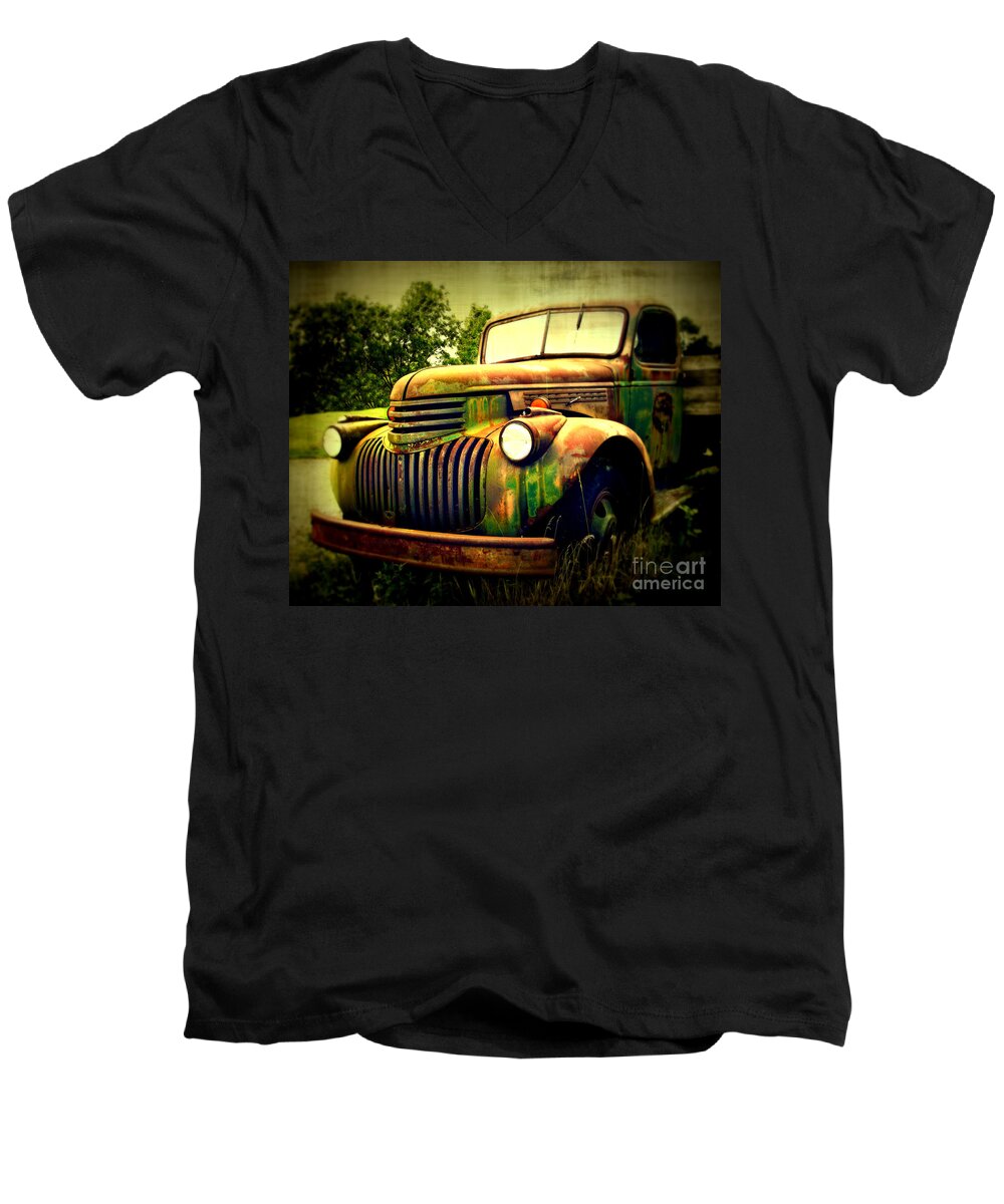 Truck Men's V-Neck T-Shirt featuring the photograph Old Flatbed 2 by Perry Webster