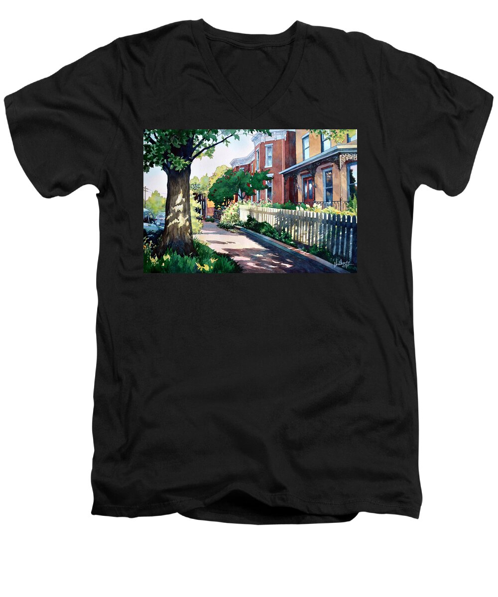 Landscape Men's V-Neck T-Shirt featuring the painting Old Iron Porch by Mick Williams