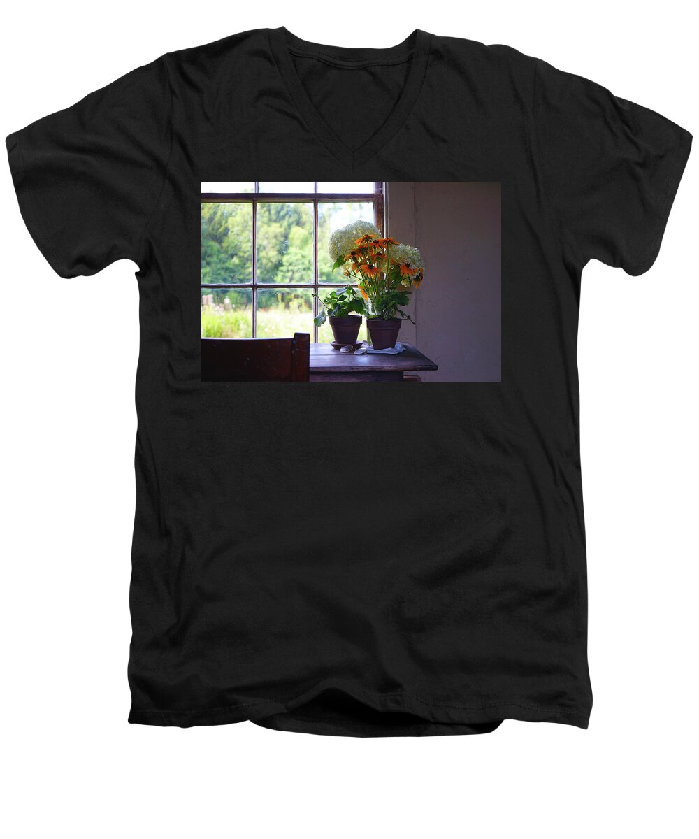 Wyeth Men's V-Neck T-Shirt featuring the photograph Olson House Flowers on Table by Paul Gaj