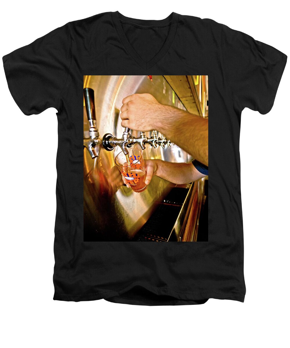 Beer Tap Men's V-Neck T-Shirt featuring the photograph On Tap by Linda Unger