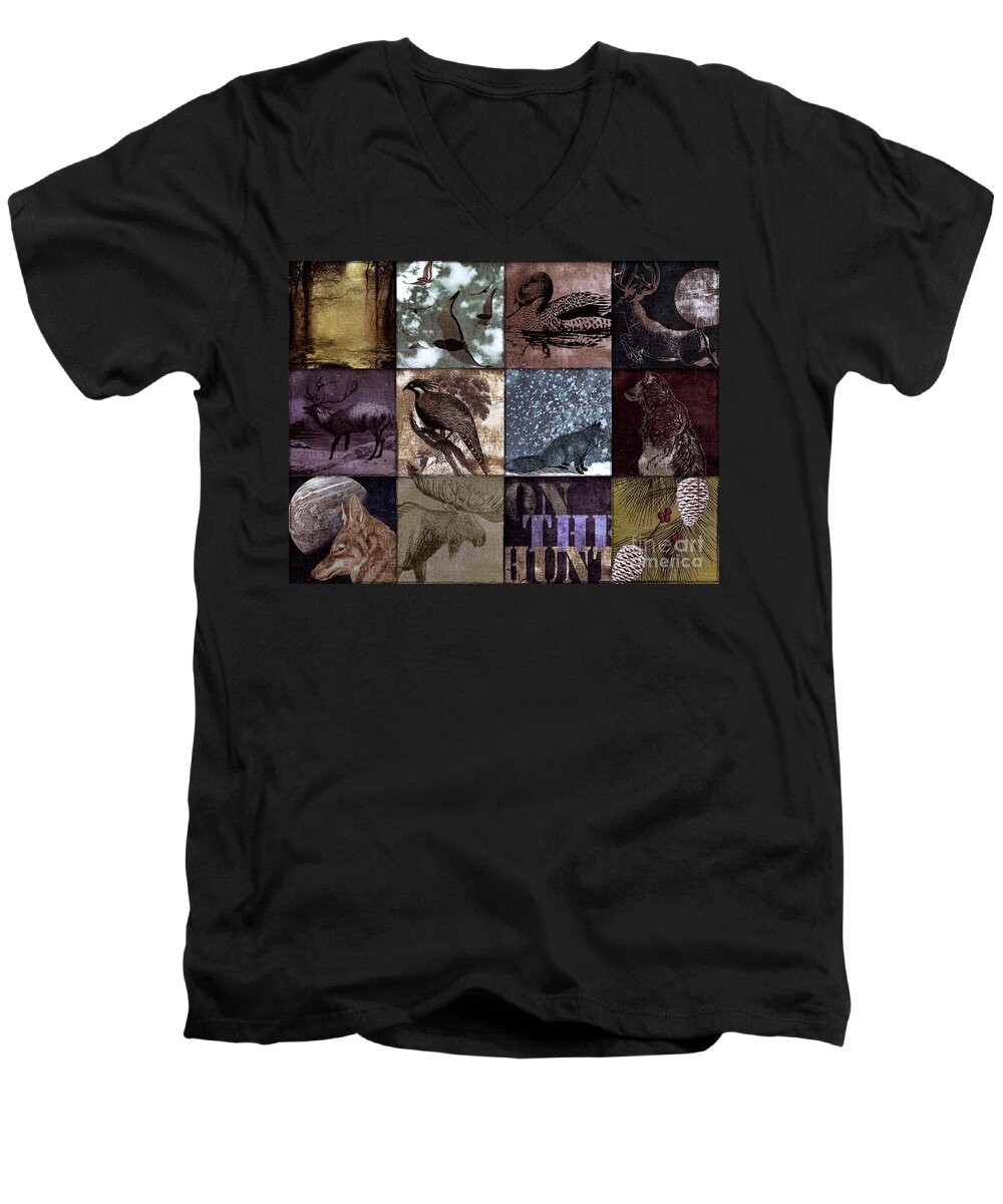 Animals Men's V-Neck T-Shirt featuring the painting On the Hunt by Mindy Sommers