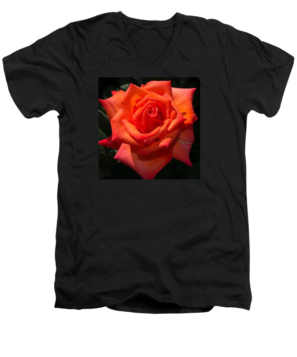 Beautiful Men's V-Neck T-Shirt featuring the photograph Orange Tropicana Rose by Michael Moriarty