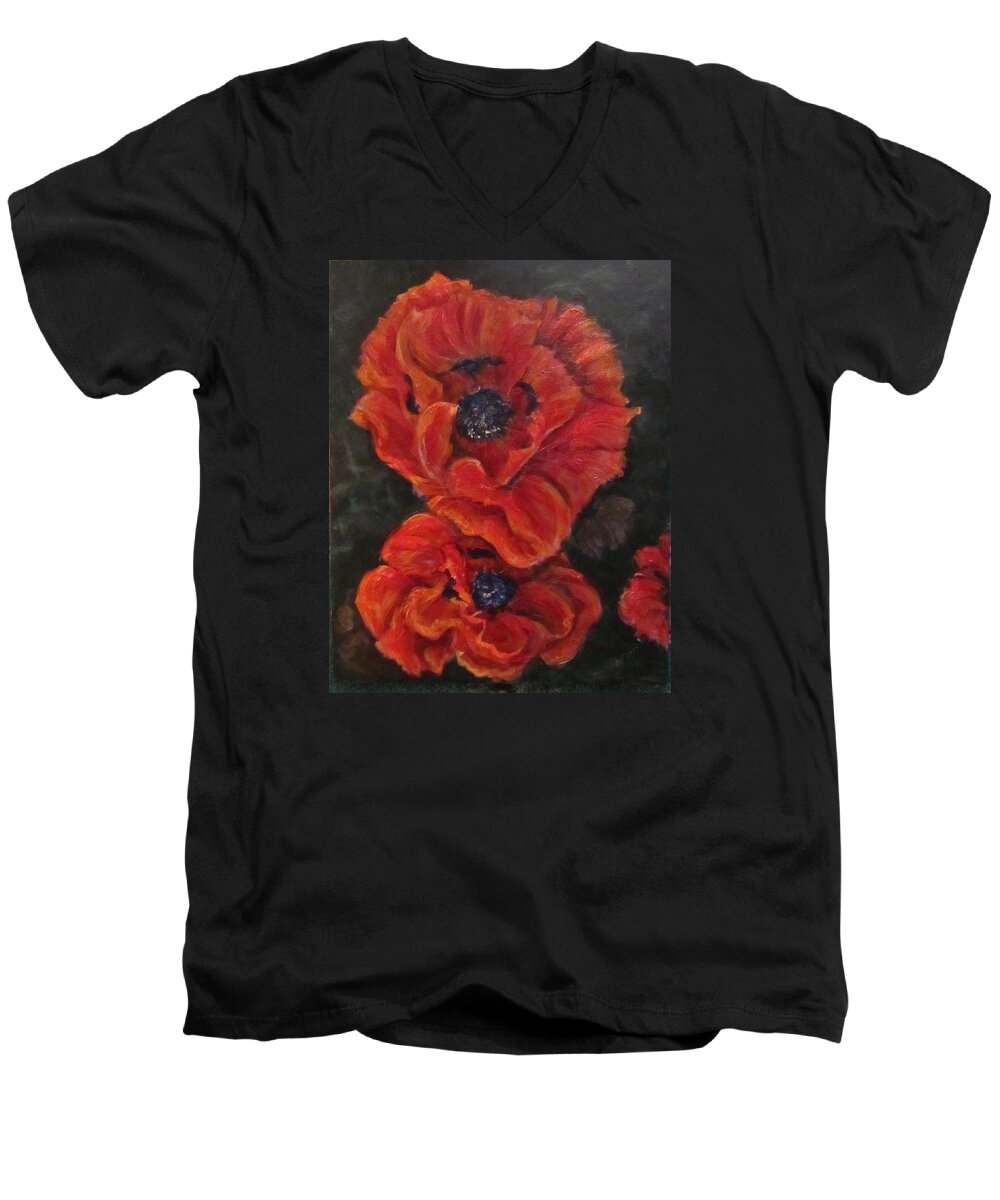 Flowers Men's V-Neck T-Shirt featuring the painting Oriental Poppys by Barbara O'Toole