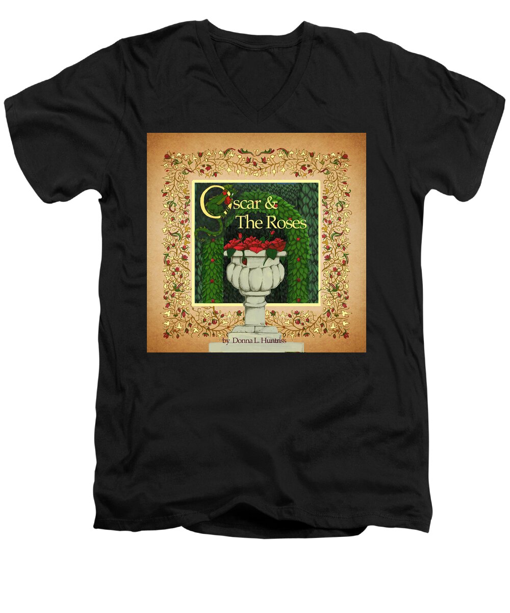Oscar Men's V-Neck T-Shirt featuring the digital art Oscar and the Roses Book Cover by Donna Huntriss