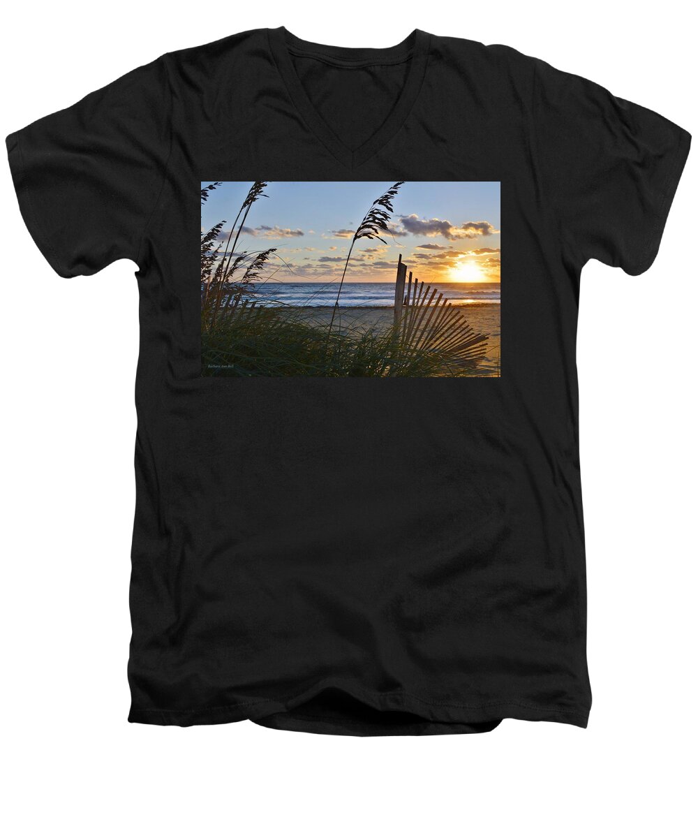 Obx Sunrise Men's V-Neck T-Shirt featuring the photograph Outer Banks Sunrise by Barbara Ann Bell