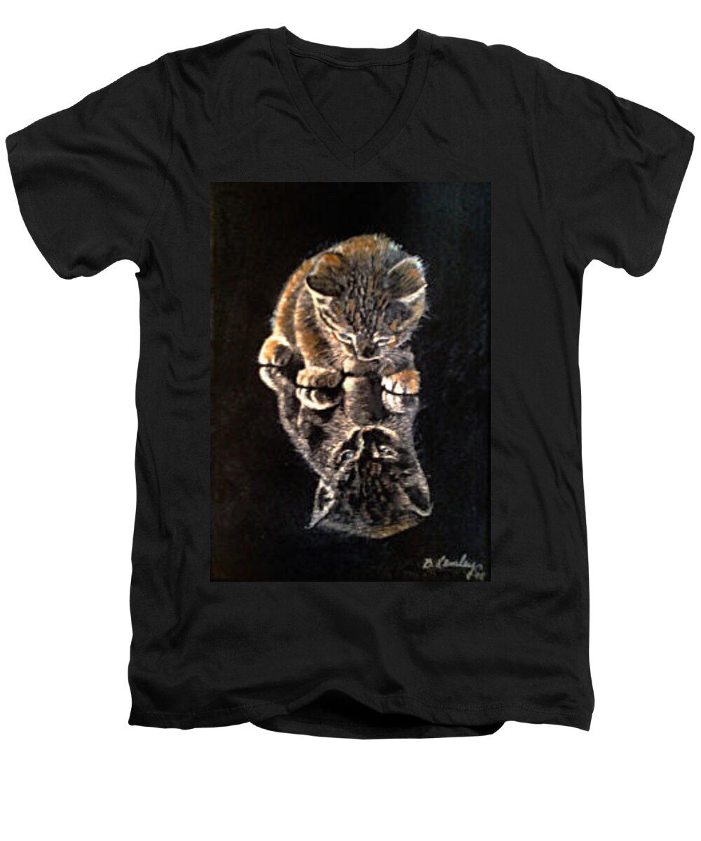 Kitty Men's V-Neck T-Shirt featuring the painting P-nut Butter by Barbara Lemley