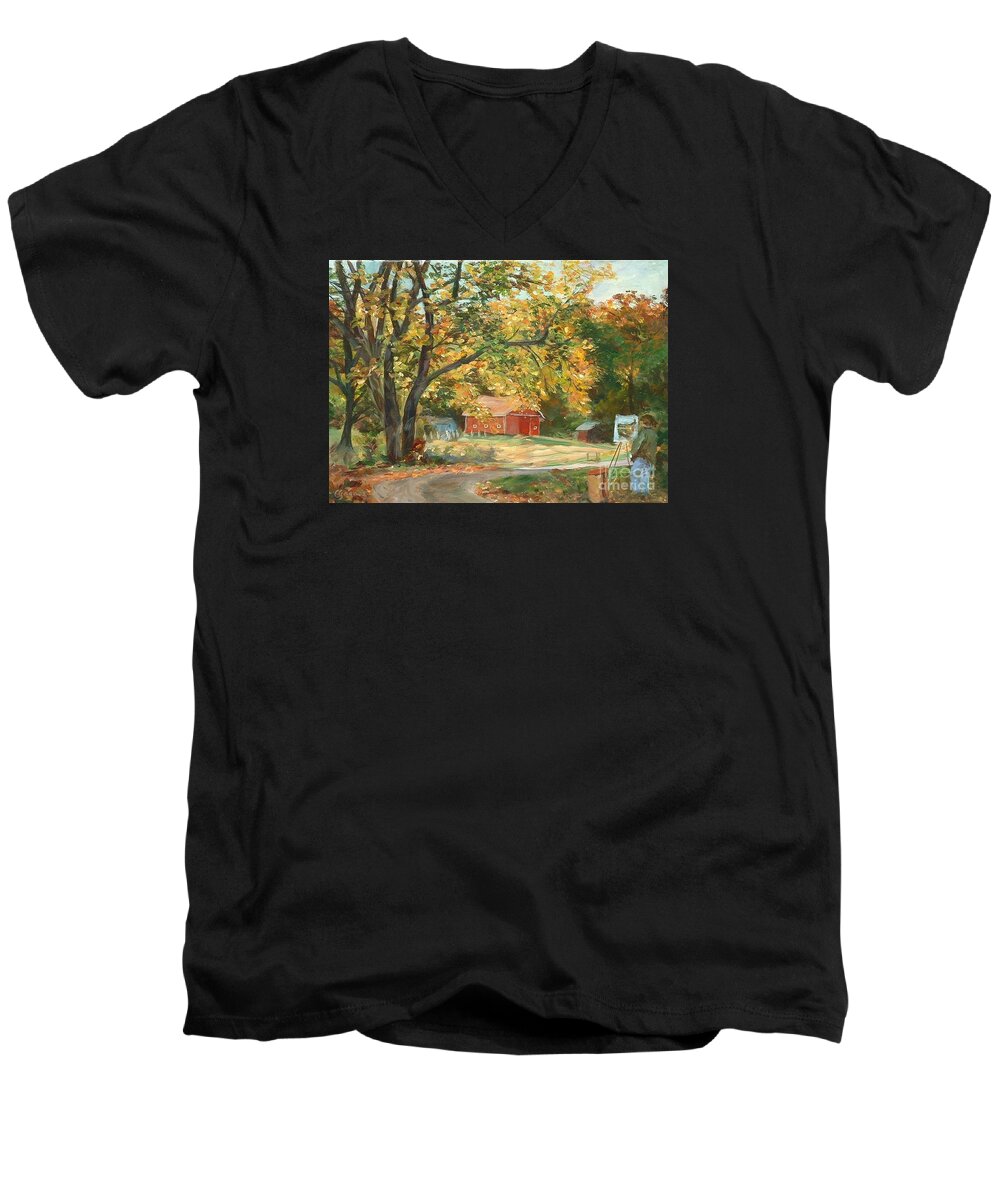 Painting Men's V-Neck T-Shirt featuring the painting Painting the Fall Colors by Claire Gagnon