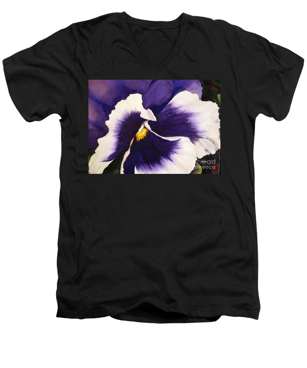 Pansy Men's V-Neck T-Shirt featuring the painting Pansy Face by Shirley Braithwaite Hunt
