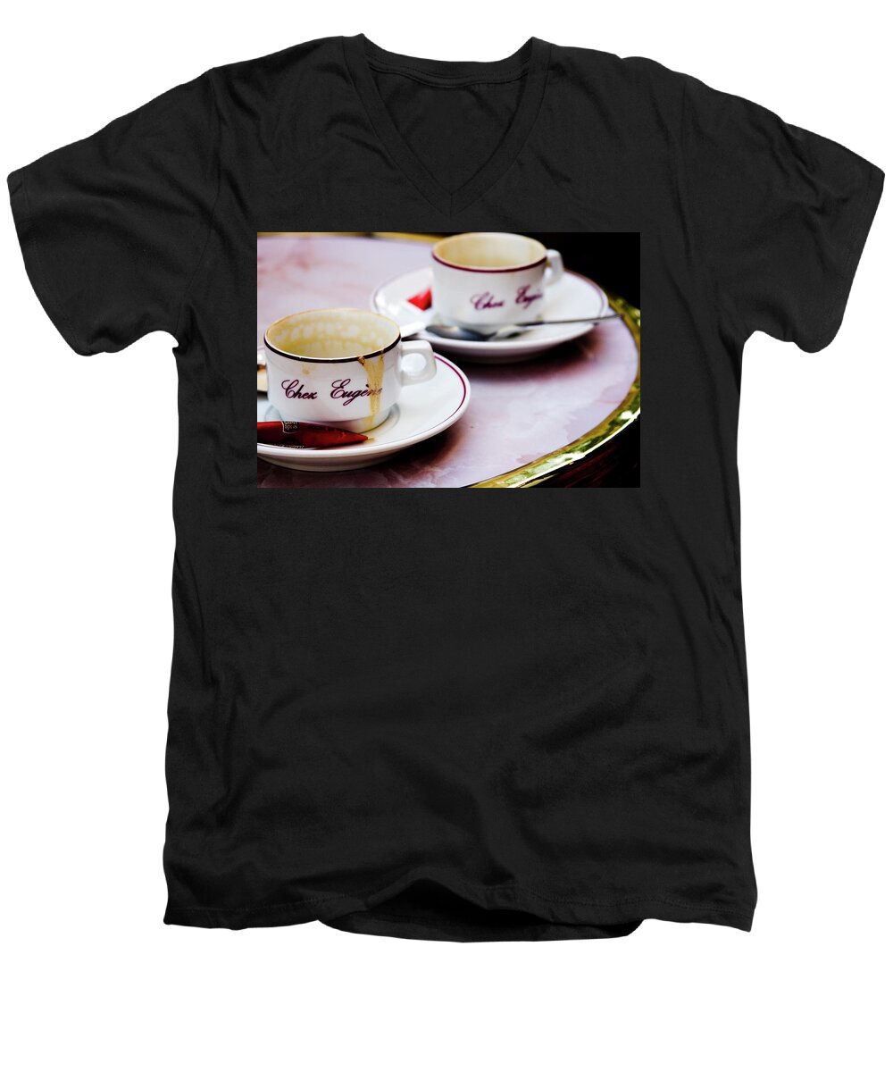Cafe Men's V-Neck T-Shirt featuring the photograph Paris Coffee Cups by David Chasey
