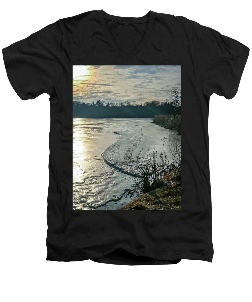 Canada Men's V-Neck T-Shirt featuring the photograph Partially frozen lake by SAURAVphoto Online Store