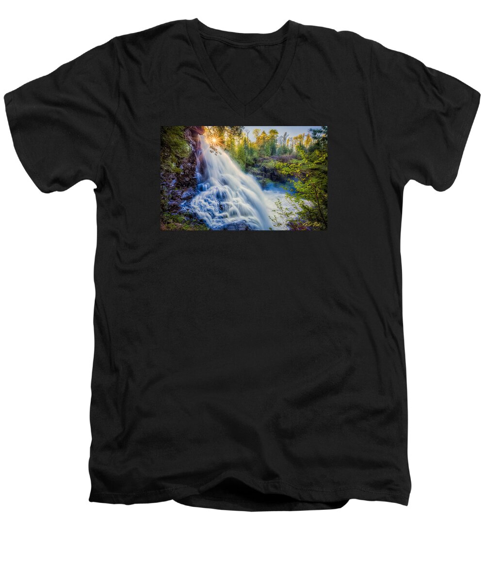 Flowing Men's V-Neck T-Shirt featuring the photograph Partridge Falls in Late Afternoon by Rikk Flohr