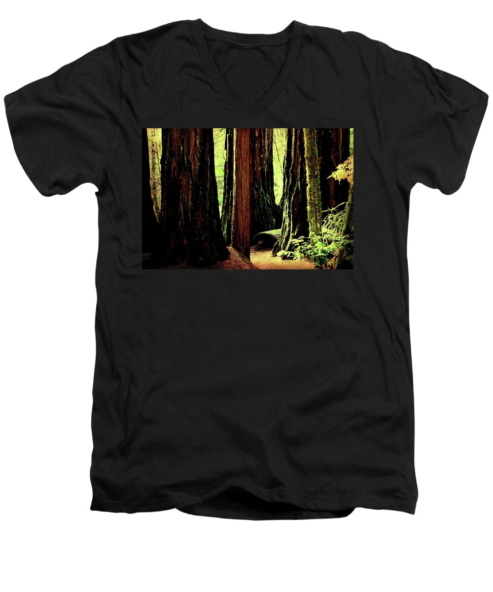 Tree Men's V-Neck T-Shirt featuring the photograph Path Through The Forest Edge . 7D5432 by Wingsdomain Art and Photography