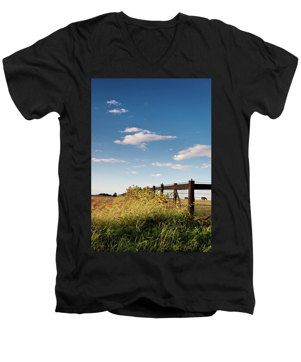 Grazing Horses Men's V-Neck T-Shirt featuring the photograph Peaceful Grazing by David Sutton