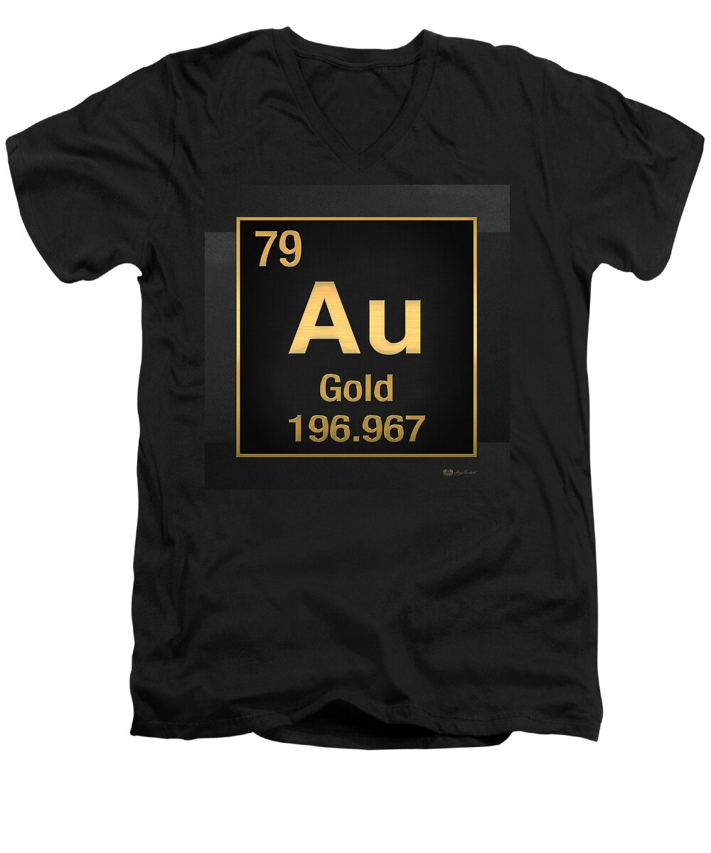the Elements Fine Art Collection By Serge Averbukh Men's V-Neck T-Shirt featuring the photograph Periodic Table - Gold on Black by Serge Averbukh