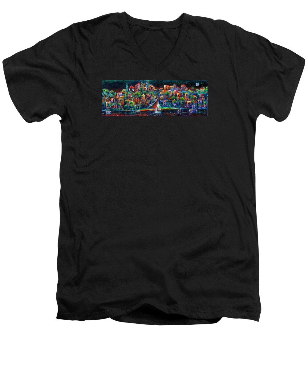 Art Men's V-Neck T-Shirt featuring the painting Perth by night by Jeremy Holton