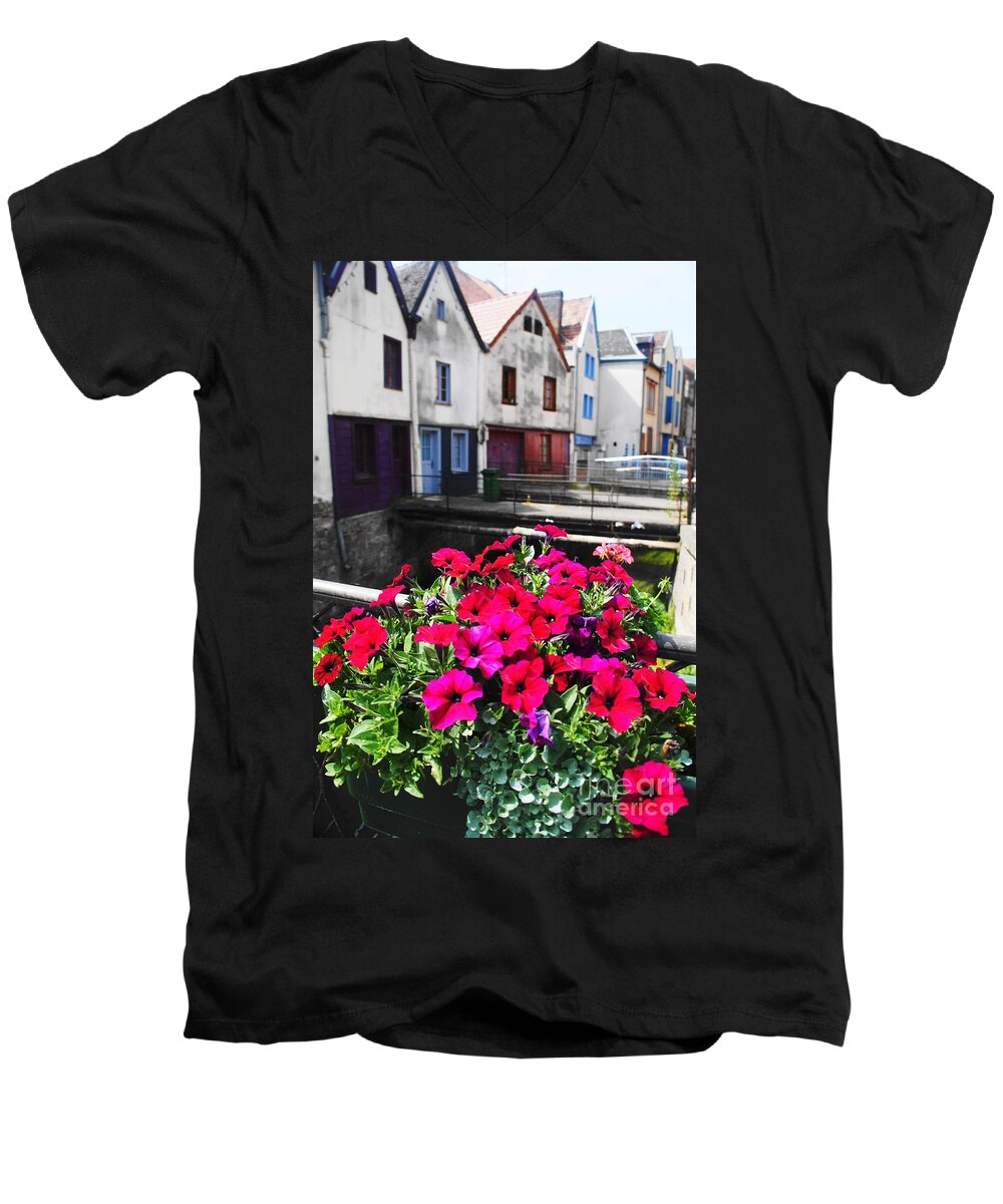 Petunias Men's V-Neck T-Shirt featuring the photograph Petunias of Amiens by Therese Alcorn
