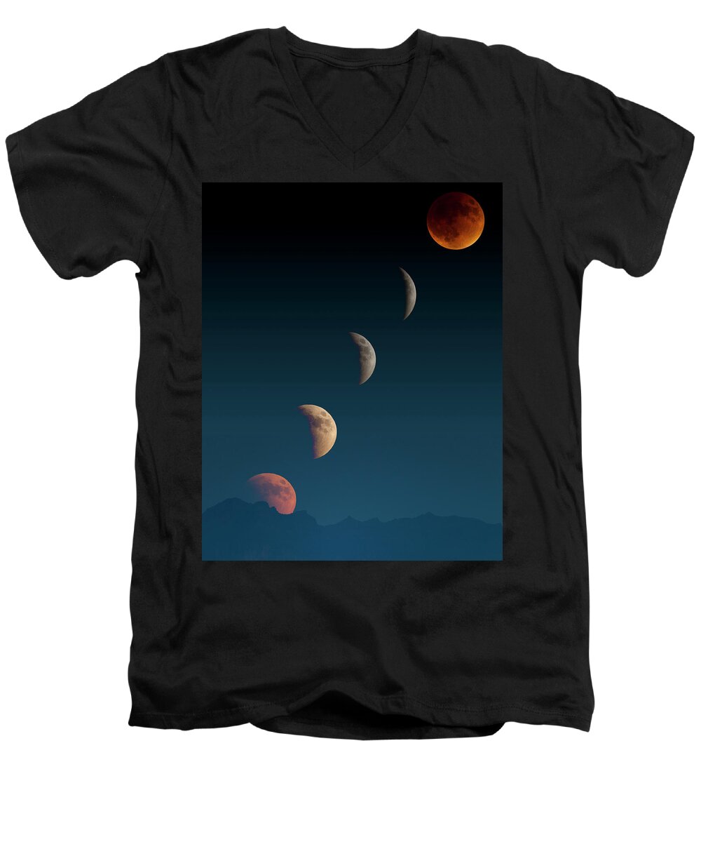 Moon Men's V-Neck T-Shirt featuring the photograph Phases by Jay Beckman