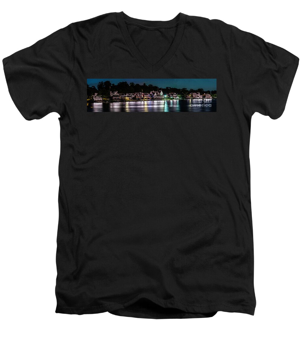 Boathouse Row Men's V-Neck T-Shirt featuring the photograph Philladelphia Boathouse Row by Nick Zelinsky Jr