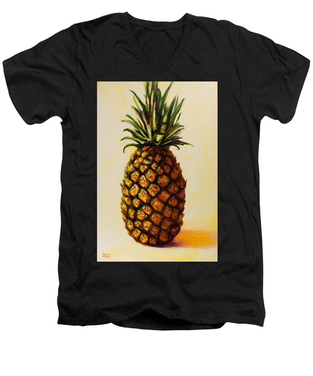 Pineapple Men's V-Neck T-Shirt featuring the painting Pineapple Angel by Shannon Grissom