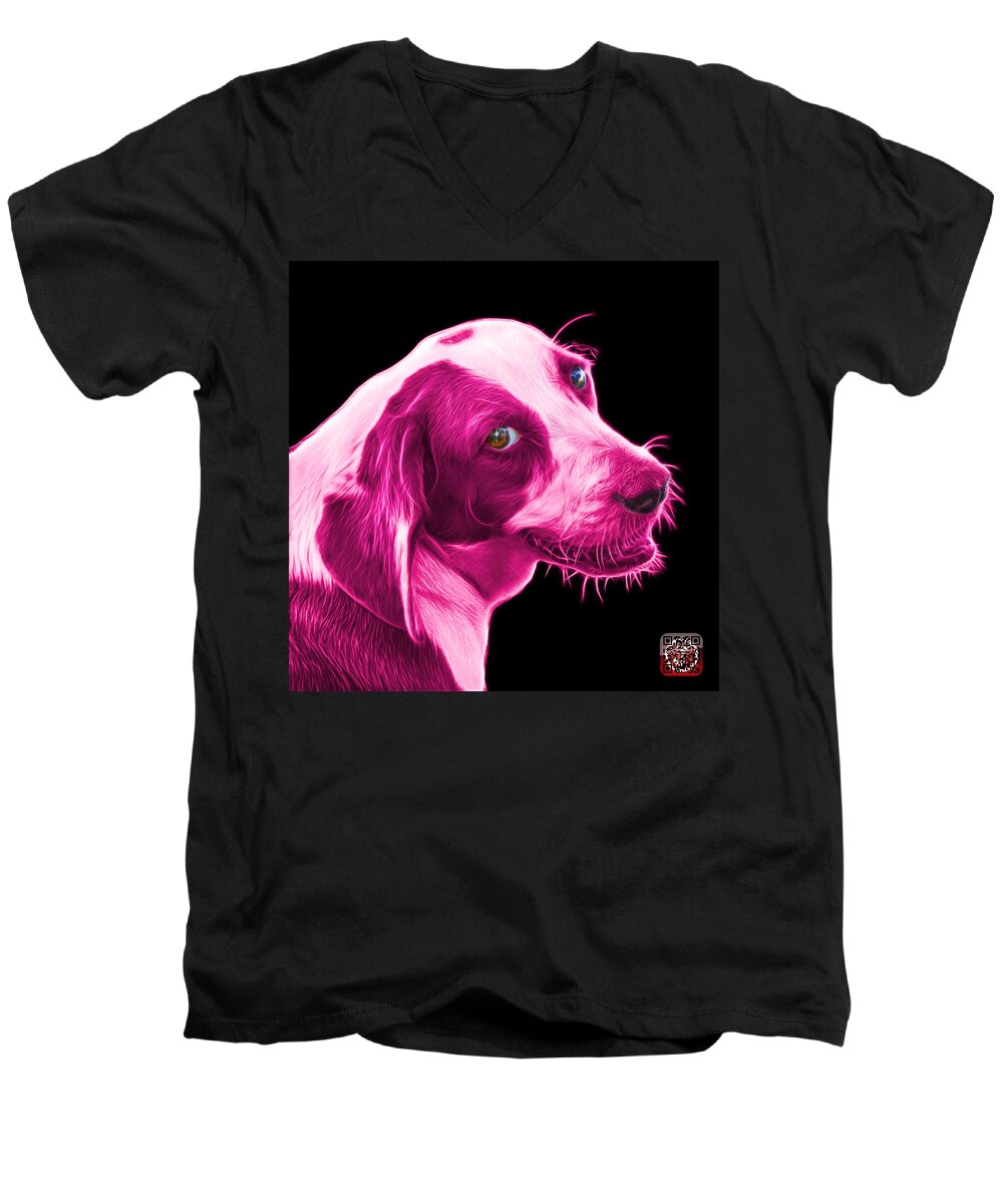 Beagle Men's V-Neck T-Shirt featuring the painting Pink Beagle dog Art- 6896 - BB by James Ahn