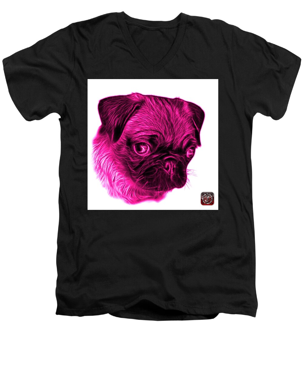 Pink Men's V-Neck T-Shirt featuring the digital art PInk Pug - 9567 FS W by James Ahn