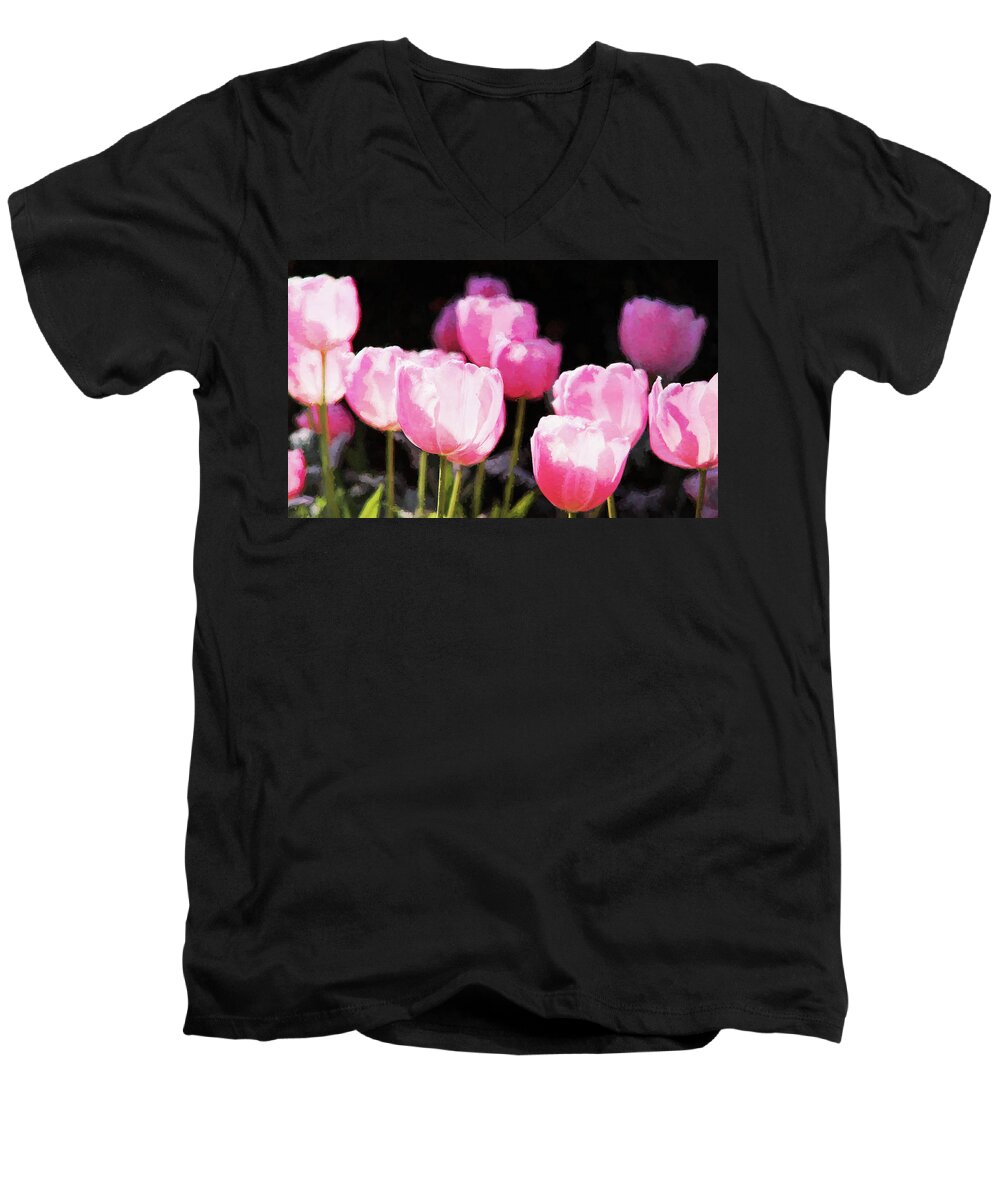 Tulips Men's V-Neck T-Shirt featuring the photograph Pink Tulips by Reynaldo Williams