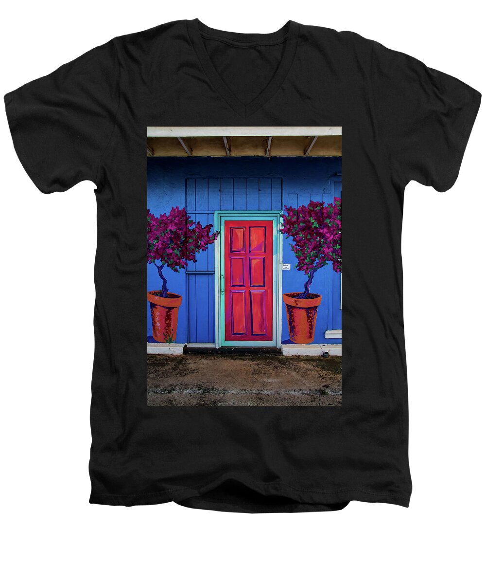 Art Gallery Men's V-Neck T-Shirt featuring the photograph Please Use Other Door by Roger Mullenhour