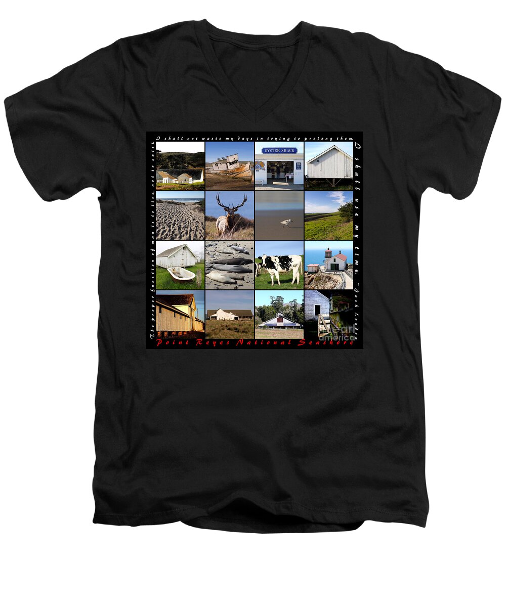 Wingsdomain Men's V-Neck T-Shirt featuring the photograph Point Reyes National Seashore 20150102 with text by San Francisco